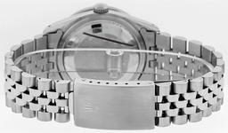 Rolex Mens Stainless Steel Diamond Lugs & Pyramid Bezel Datejust Wristwatch