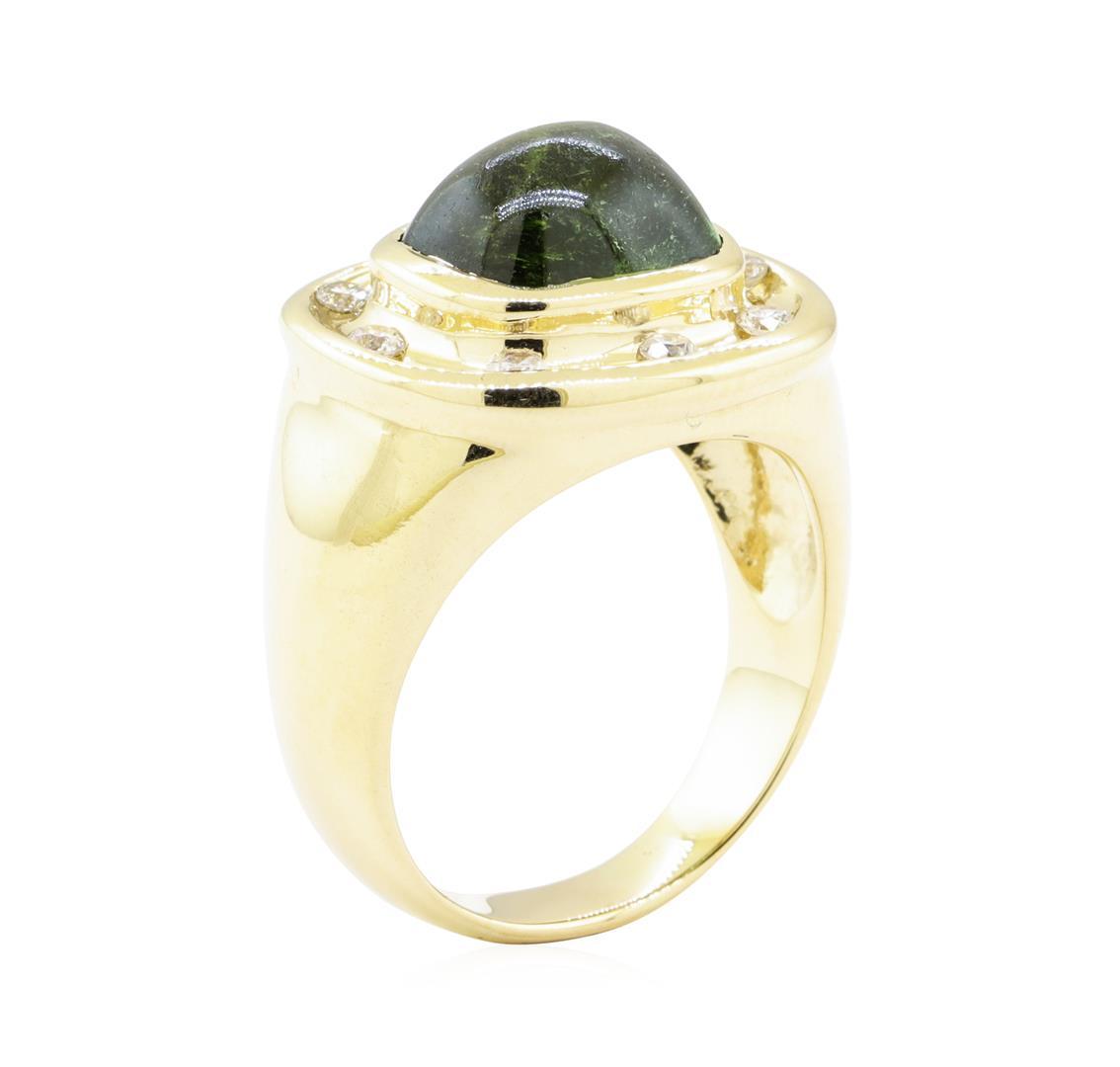 6.40 ctw Green Tourmaline And Diamond Ring - 14KT Yellow Gold