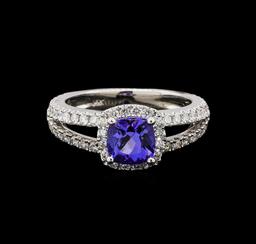 14KT White Gold 1.34 ctw Tanzanite and Diamond Ring