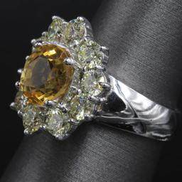 3.00 ctw Citrine and Diamond Ring - 14KT White Gold