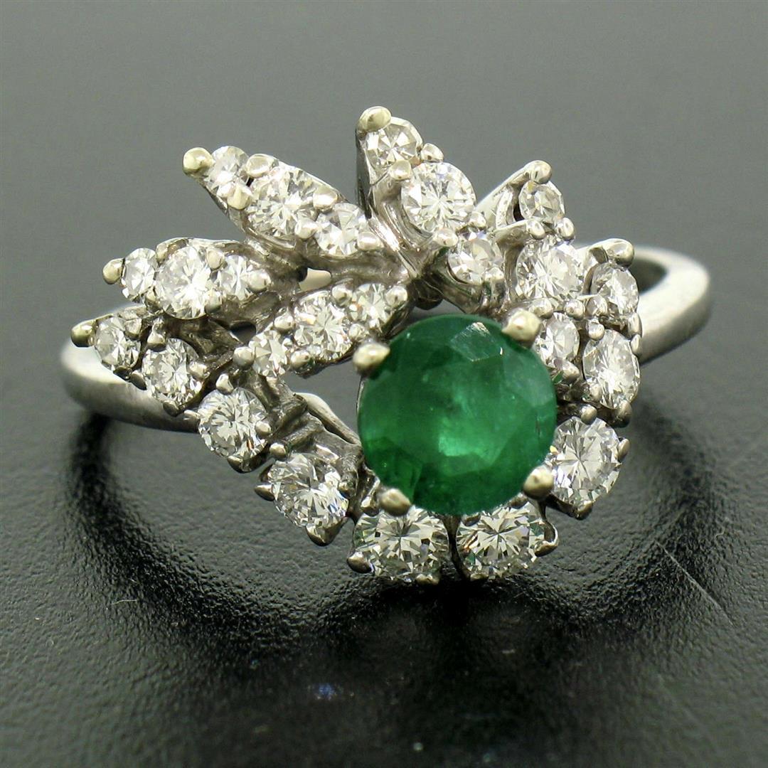 14K White Gold 1.64 ctw F VS1 Prong Set Rich Green Emerald & Diamond Eye Shape C