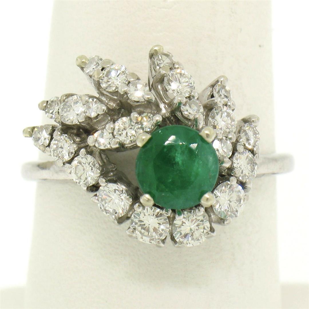 14K White Gold 1.64 ctw F VS1 Prong Set Rich Green Emerald & Diamond Eye Shape C