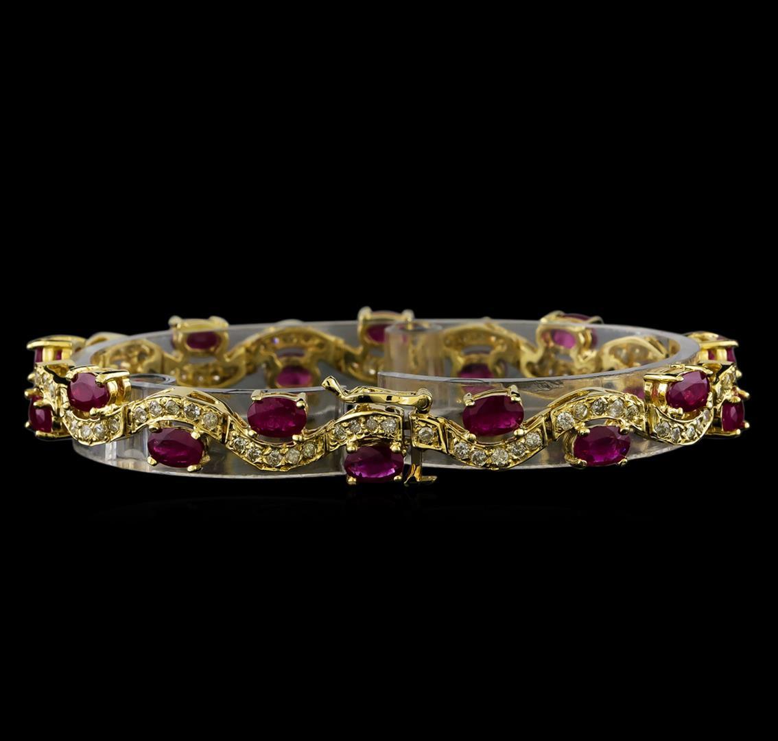 7.74 ctw Ruby and Diamond Bracelet - 14KT Yellow Gold