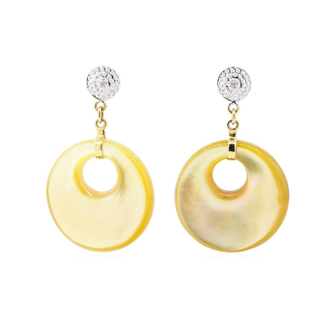 0.02 ctw Diamond and Mother of Pearl Earrings - 14KT Yellow Gold