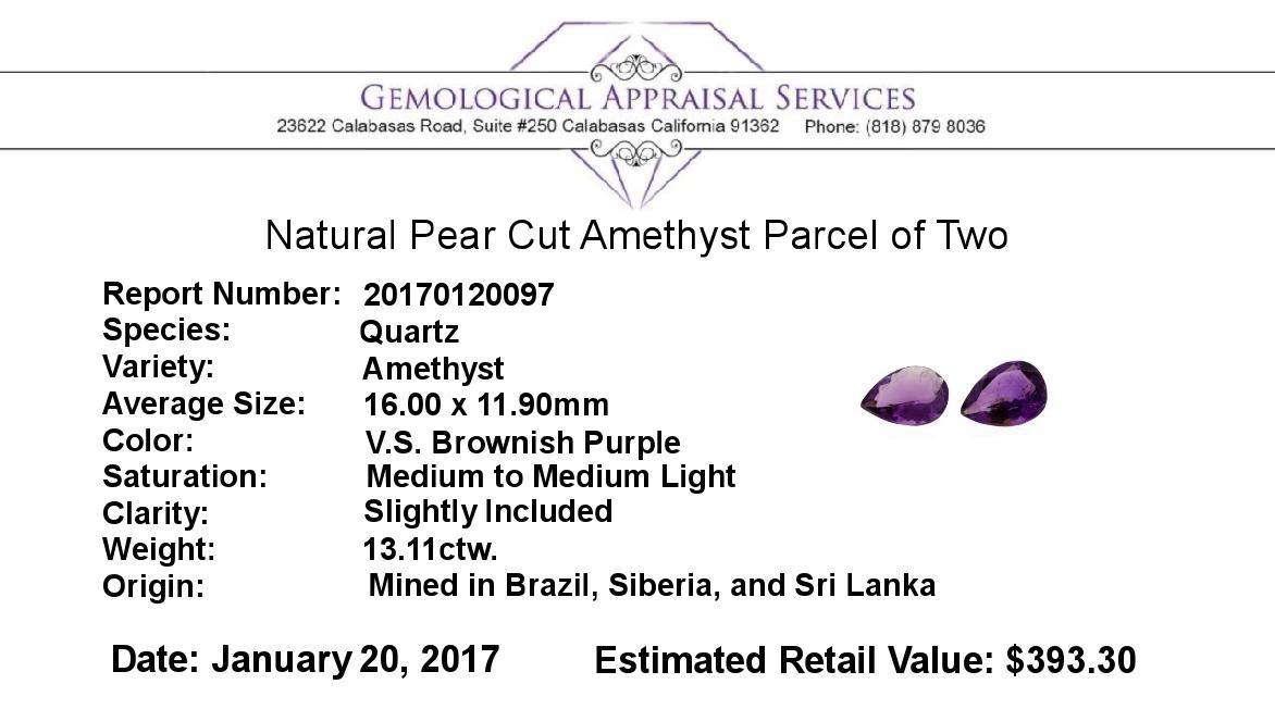 13.11 ctw.Natural Pear Cut Amethyst Parcel of Two