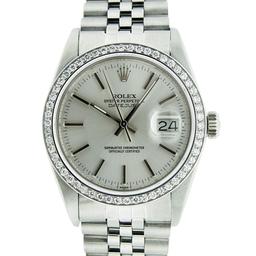 Rolex Mens Stainless Steel Silver Diamond 36MM Datejust Wristwatch