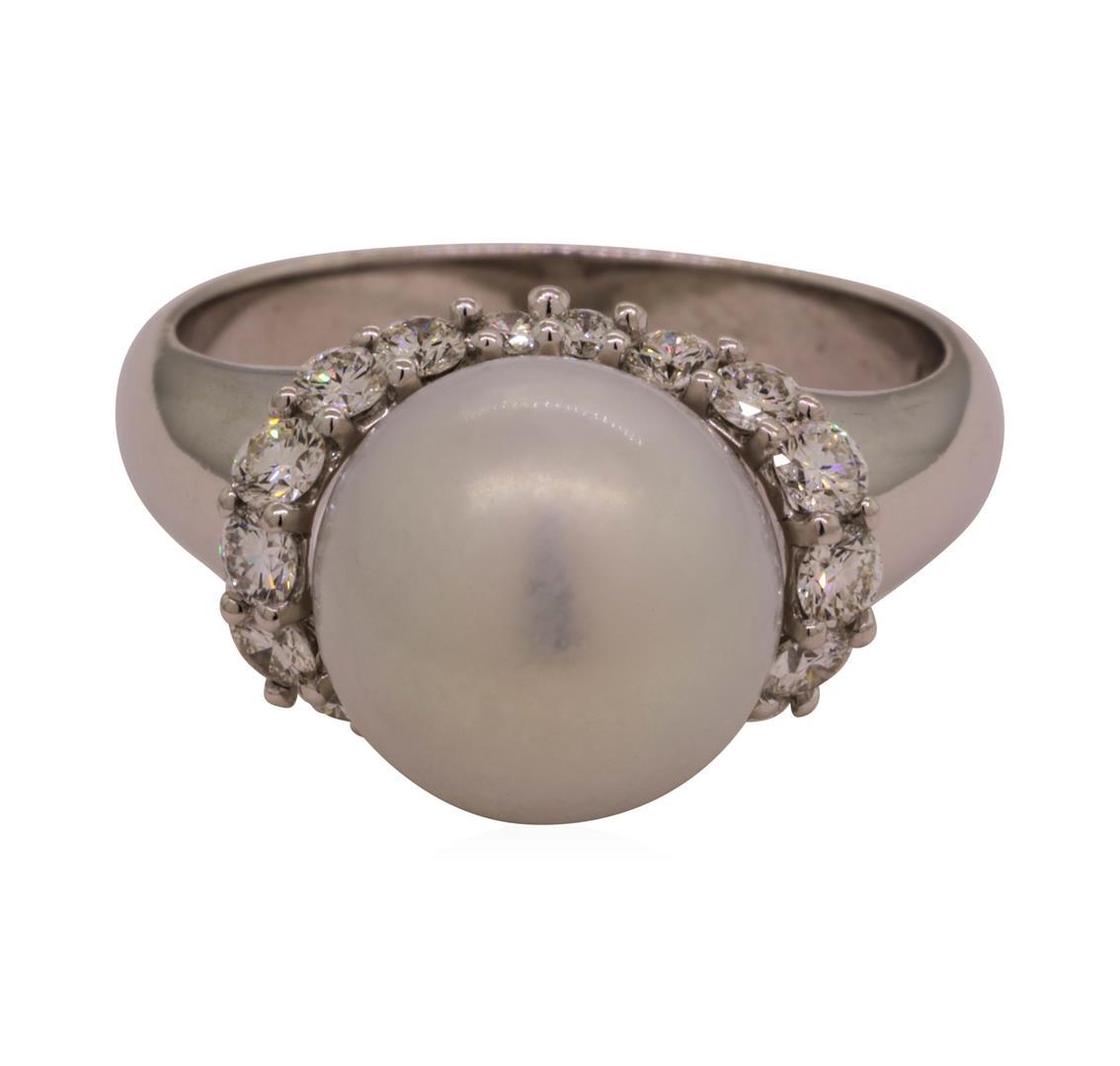 0.40 ctw Diamond and Pearl Ring - 18KT White Gold