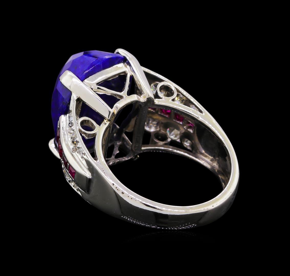 16.00 ctw Lapis Lazuli, Ruby and Diamond Ring - Platinum