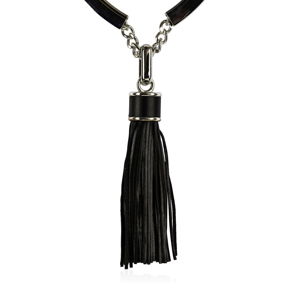 Leather Tassel Pendant Necklace - Rhodium Plated