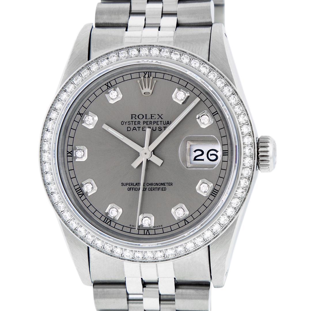 Rolex Mens Stainless Steel Slate Grey Diamond 36MM Datejust Wristwatch