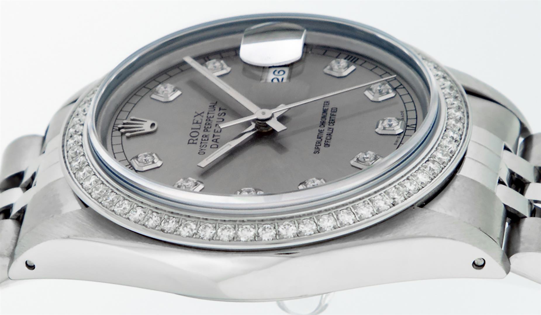 Rolex Mens Stainless Steel Slate Grey Diamond 36MM Datejust Wristwatch