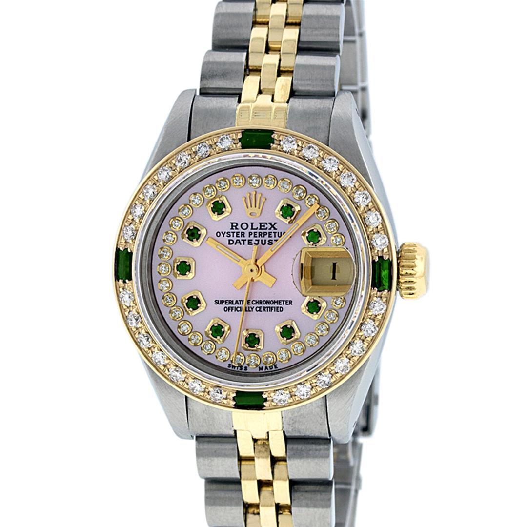 Rolex Ladies 2 Tone 14K MOP Diamond & Emerald Datejust Wristwatch