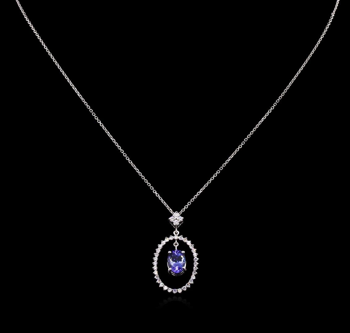 2.00 ctw Tanzanite and Diamond Pendant With Chain - 14KT White Gold