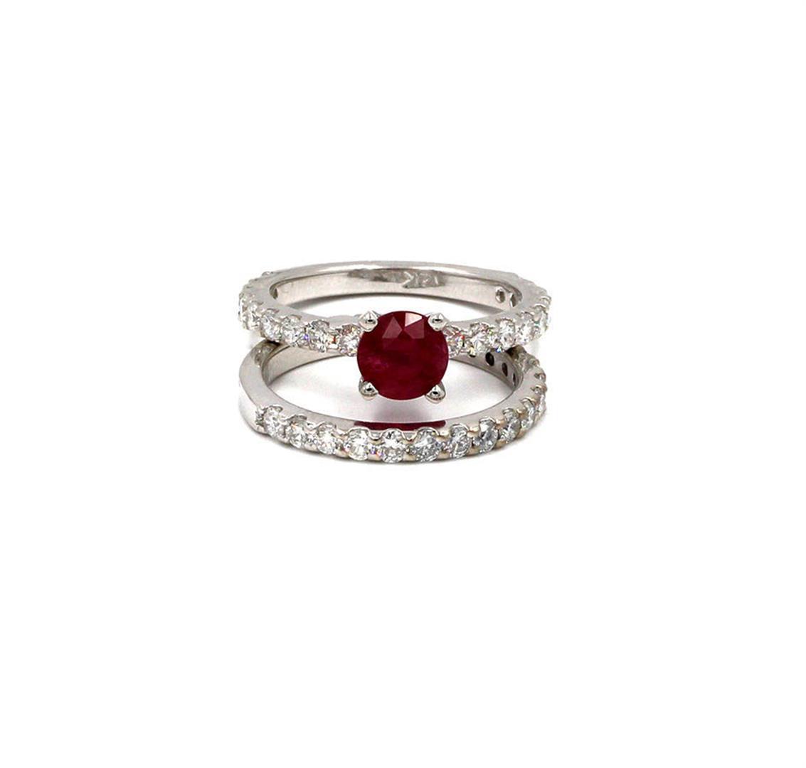 2.84 ctw Ruby and Diamond Wedding Set - 14KT White Gold