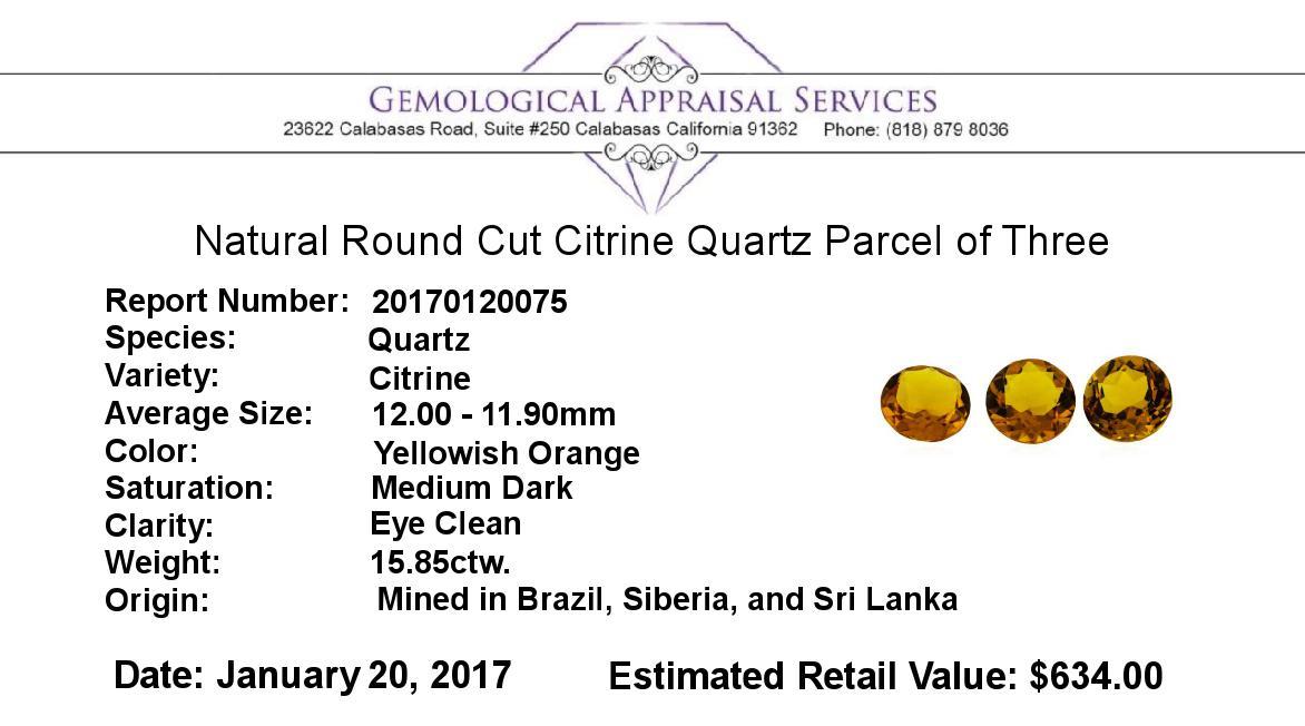 15.85 ctw.Natural Round Cut Citrine Quartz Parcel of Three