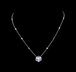 14KT White Gold 1.44 ctw Tanzanite and Diamond Necklace