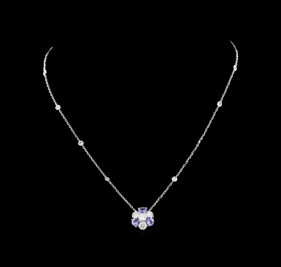 14KT White Gold 1.44 ctw Tanzanite and Diamond Necklace