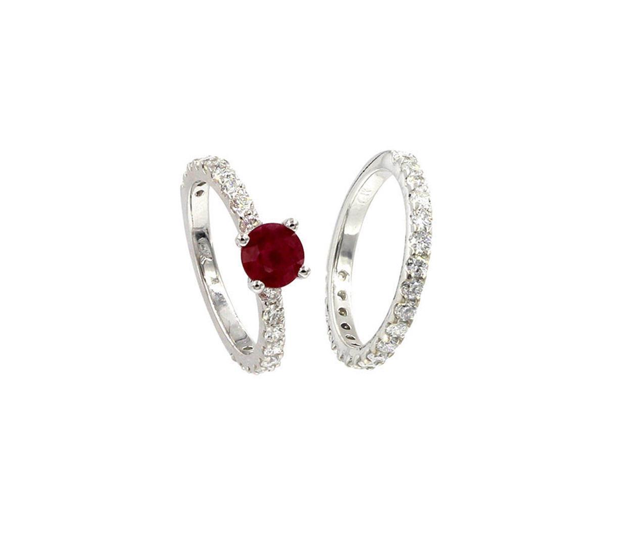 2.84 ctw Ruby and Diamond Wedding Set - 14KT White Gold