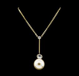 Round Crystal Bezel Pearl Necklace - Gold Plated