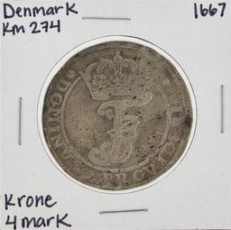 1667 KM274 Denmark Krone 4 Mark Coin