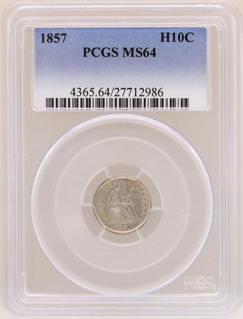 1857 Seated Liberty Half Dime Coin PCGS MS64