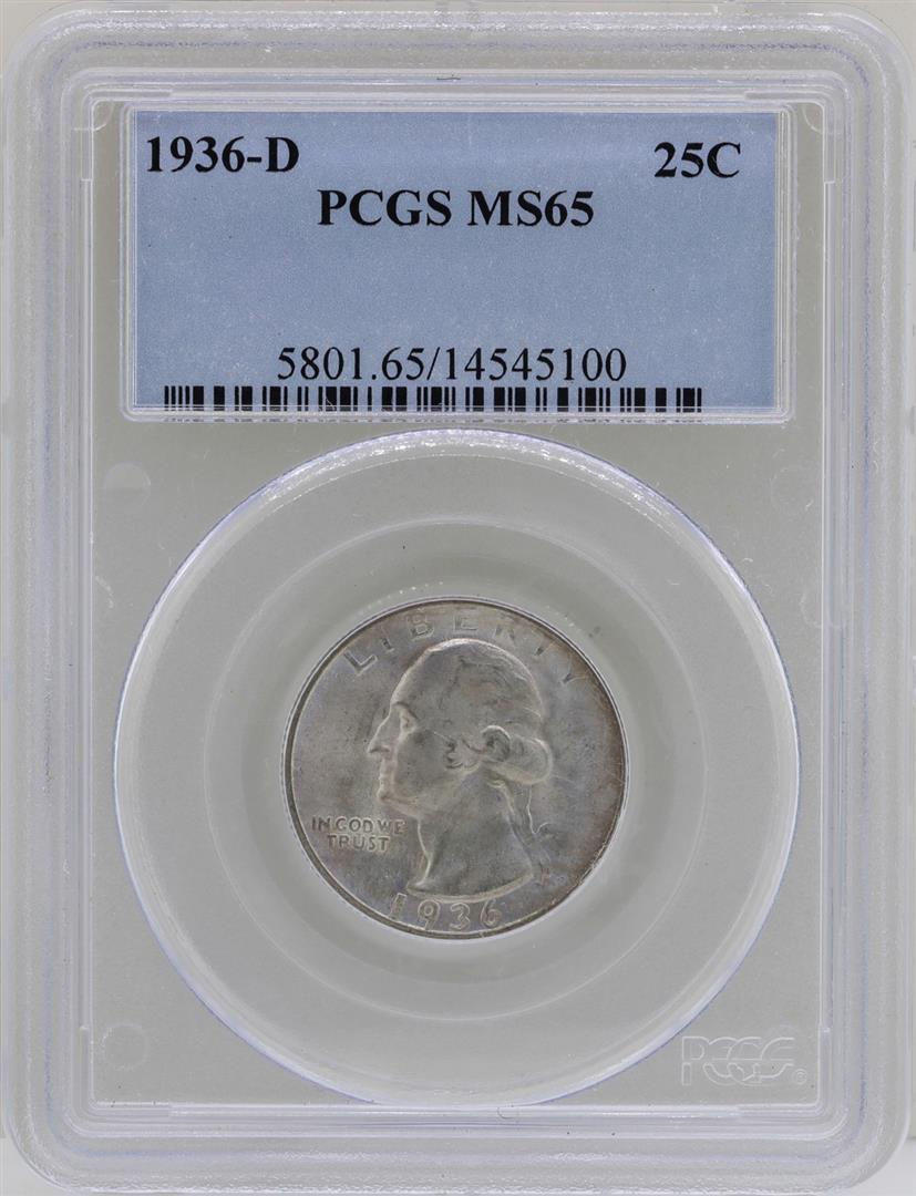 1936-D Washington Silver Quarter Coin PCGS MS65