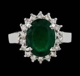 3.27 ctw Emerald and Diamond Ring - 14KT White Gold