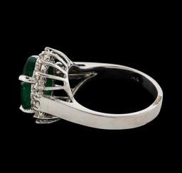 3.27 ctw Emerald and Diamond Ring - 14KT White Gold