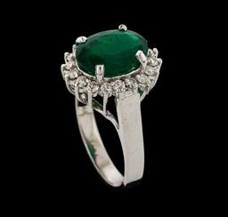 3.27 ctw Emerald and Diamond Ring - 14KT White Gold