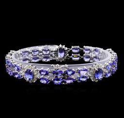 24.48 ctw Tanzanite and Diamond Bracelet - 14KT White Gold