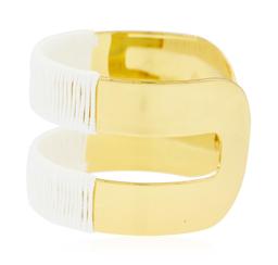 Double Metal Strand Leather Cuff Bracelet - Gold Plated