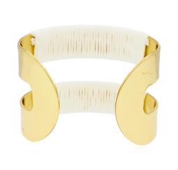 Double Metal Strand Leather Cuff Bracelet - Gold Plated