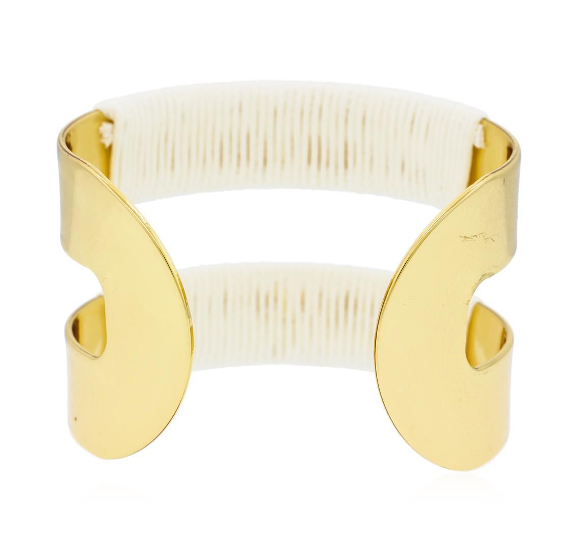 Double Metal Strand Leather Cuff Bracelet - Gold Plated