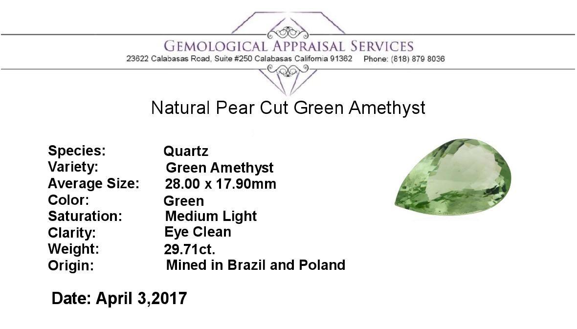 29.71 ct. Natural Pear Cut Green Amethyst