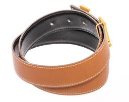 Hermes Brown Black Reversible Leather Belt Gold-Plated H Buckle 70