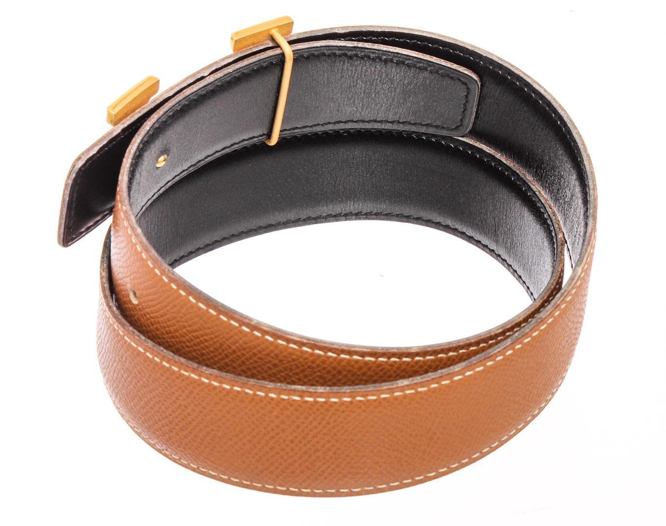 Hermes Brown Black Reversible Leather Belt Gold-Plated H Buckle 70