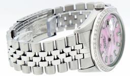 Rolex Mens Stainless Steel Pink MOP Baguette Diamond 36MM Datejust Wristwatch