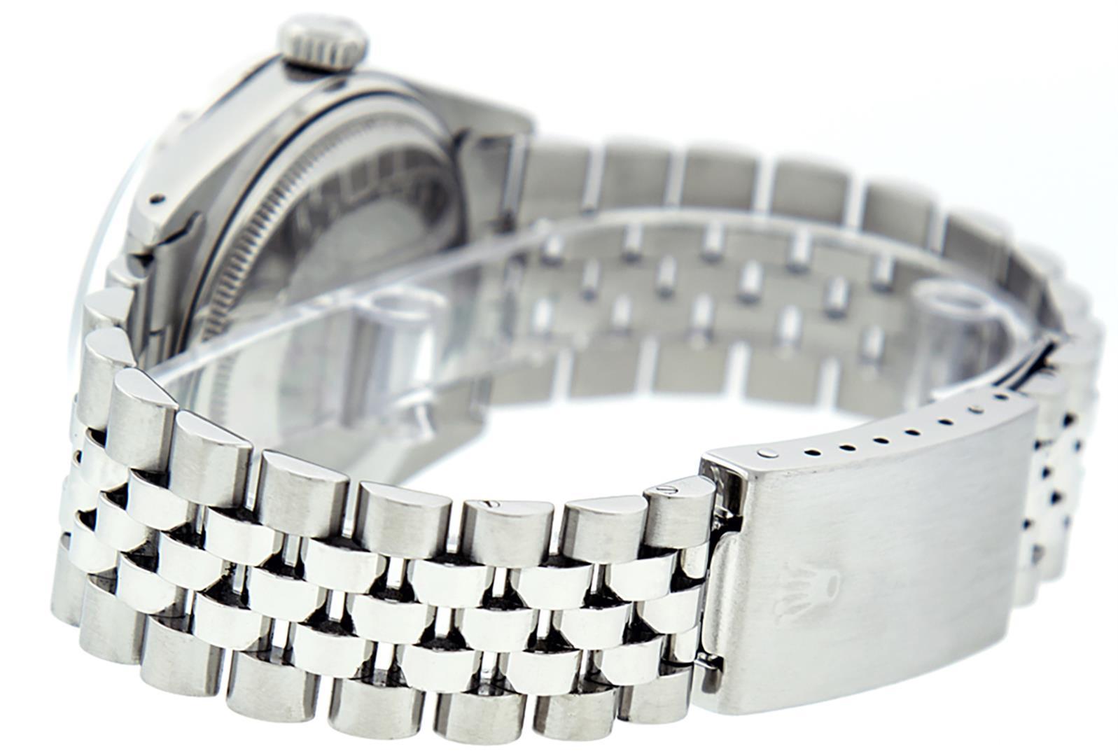 Rolex Mens Stainless Steel Pink MOP Baguette Diamond 36MM Datejust Wristwatch