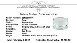 8.58 ct.Natural Cushion Cut Aquamarine