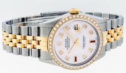 Rolex Mens 2 Tone 14K Mother Of Pearl Diamond 36MM Datejust Wristwatch