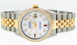 Rolex Mens 2 Tone 14K Mother Of Pearl Diamond 36MM Datejust Wristwatch