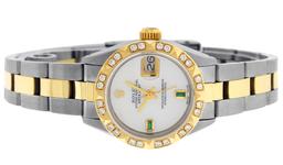 Rolex Ladies 2 Tone 14K MOP & Pyramid Diamond Datejust Wriswatch