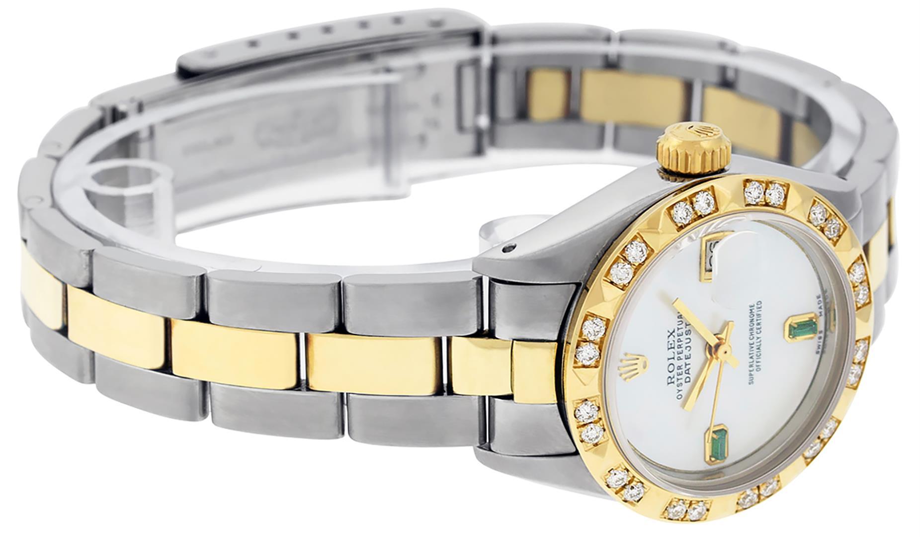 Rolex Ladies 2 Tone 14K MOP & Pyramid Diamond Datejust Wriswatch