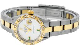 Rolex Ladies 2 Tone 14K MOP & Pyramid Diamond Datejust Wriswatch