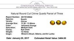 12.10 ctw.Natural Round Cut Citrine Quartz Parcel of Three