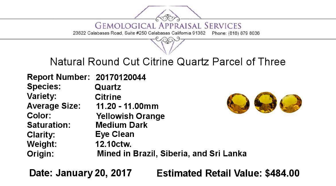 12.10 ctw.Natural Round Cut Citrine Quartz Parcel of Three