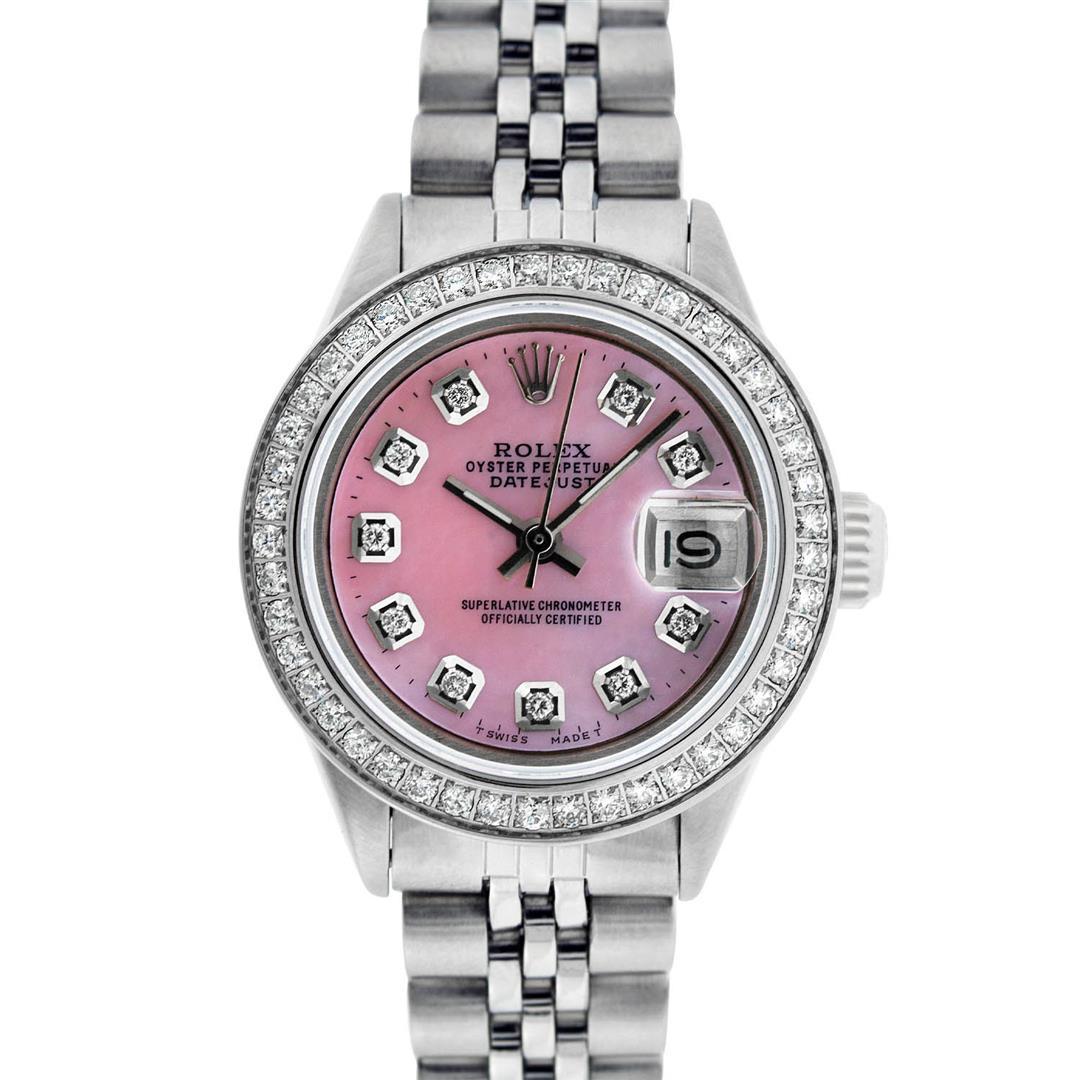 Rolex Ladies Stainless Steel Pink MOP Diamond Datejust Wriwatch