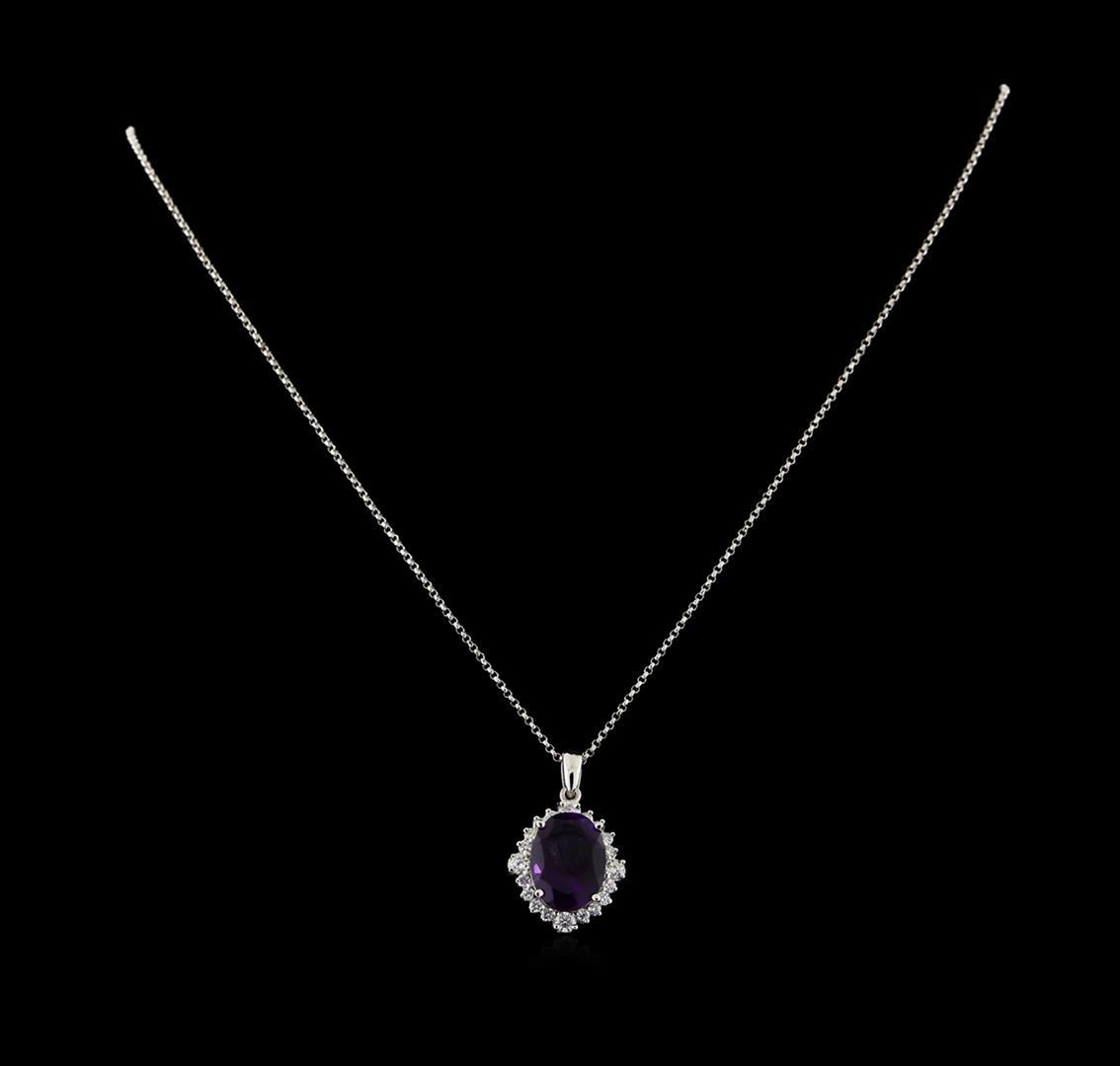 4.46 ctw Amethyst and Diamond Pendant With Chain - 14KT White Gold