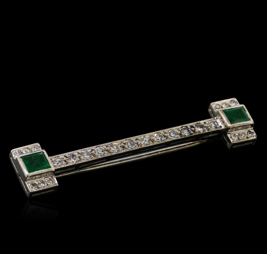 0.56 ctw Emerald and Diamond Pin - 10KT White Gold