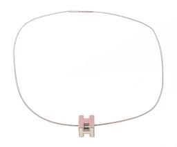 Hermes Pink Enamel Pop H Pendant Necklace